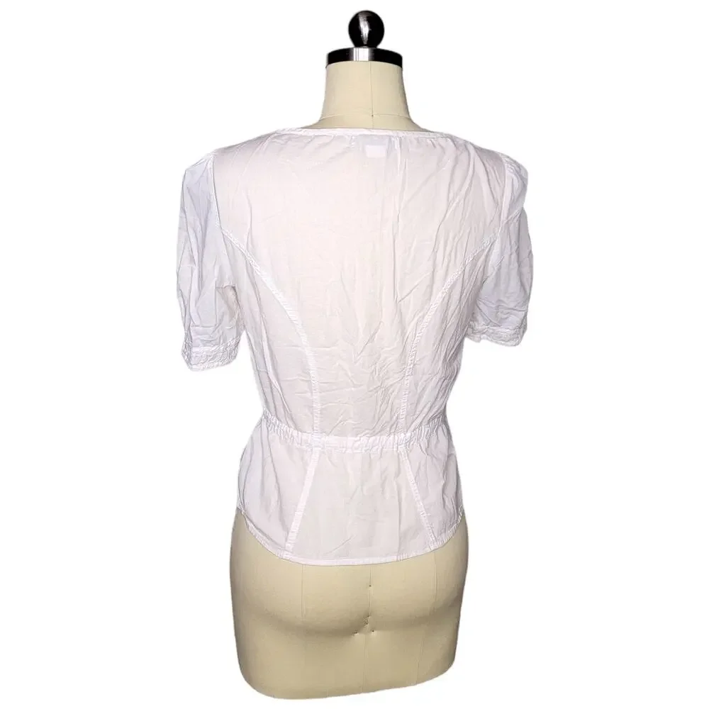 LIL Anthropologie Blouse Size 4 White Peasant Puff Sleeve Button Cottagecore Top